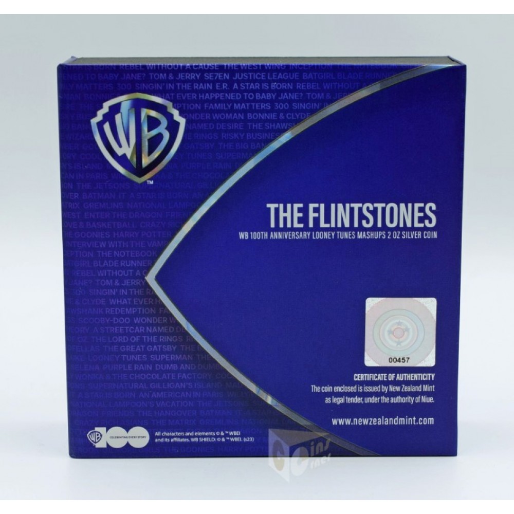 Niue 2023 Flintstones Looney Tunes Mashups 2 Oz Proof Colorized Silver Coin