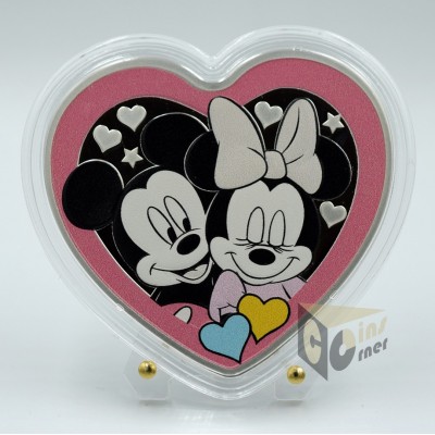 Mickey Minnie Mouse Love Always Win  1 Oz Proof  Colorized Heart Shaped- 2023 Niue