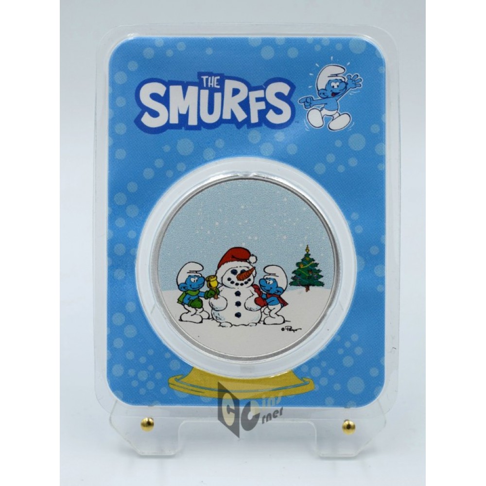 Niue 2023 Smurfs and Snowman 1 Oz Silver Colorized Coin