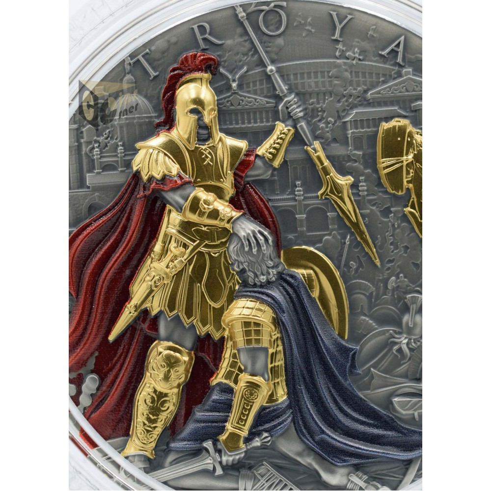 Niue 2024 Troya Legendary City 2 Oz Antique Finish quality and Gold Plating Sillver Coin