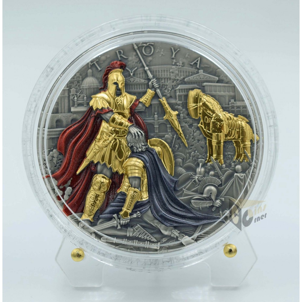 Niue 2024 Troya Legendary City 2 Oz Antique Finish quality and Gold Plating Sillver Coin