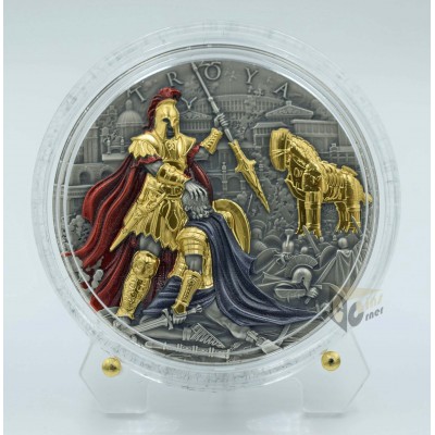 Niue 2024 Troya Legendary City 2 Oz Antique Finish quality and Gold Plating Sillver Coin
