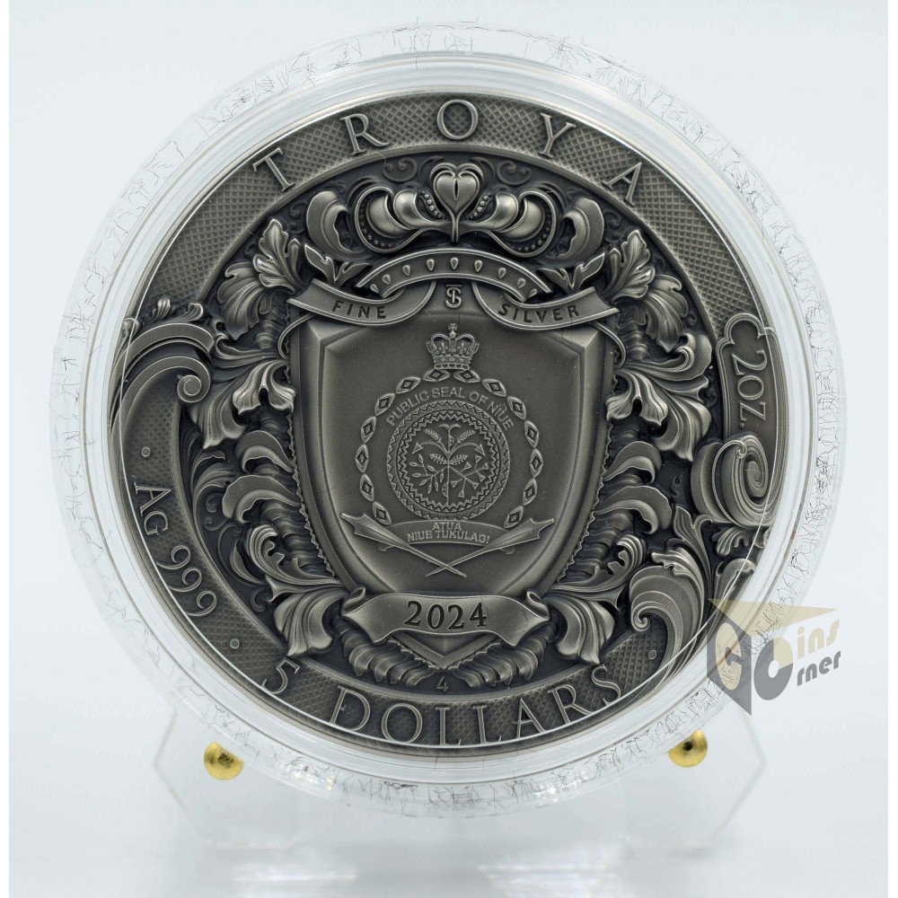 Niue 2024 Troya Legendary City 2 Oz Antique Finish quality and Gold Plating Sillver Coin