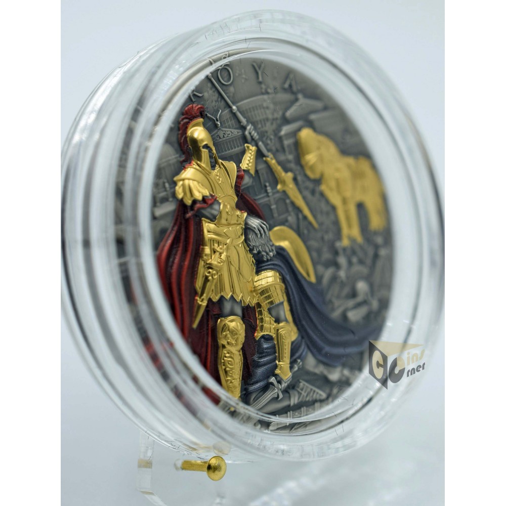 Niue 2024 Troya Legendary City 2 Oz Antique Finish quality and Gold Plating Sillver Coin