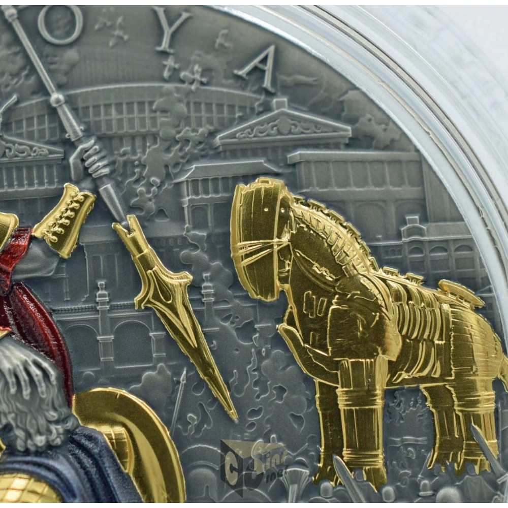 Niue 2024 Troya Legendary City 2 Oz Antique Finish quality and Gold Plating Sillver Coin