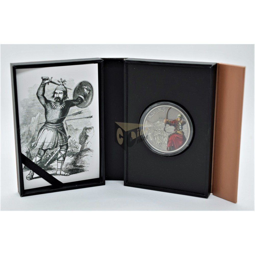 Mongols Warriors of History 1 Oz Antique Colorized - 2017 Niue