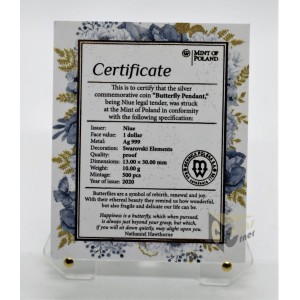 Butterfly Pendant  Proof  Swarovski Butterfly Insert - 2020 Niue