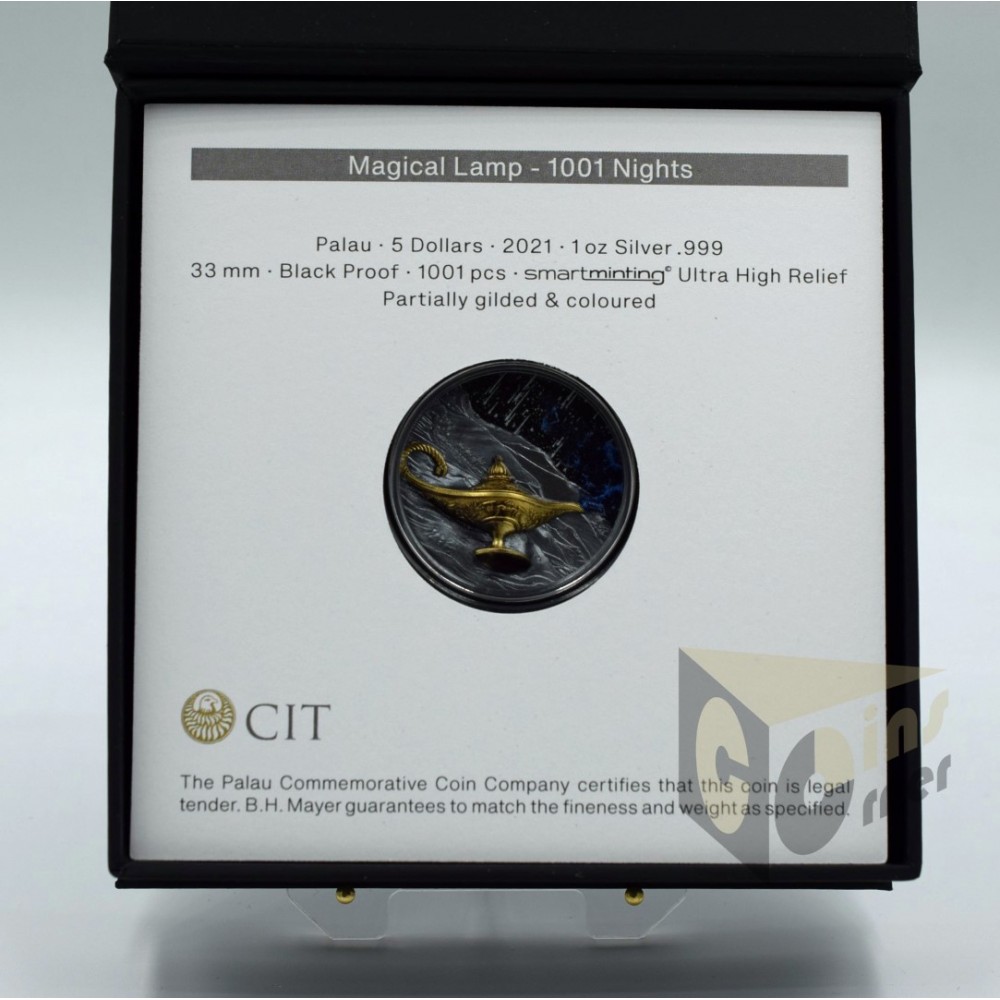 1001 Nights Magic Lamp 1 Oz Black Proof 3D High Relief - 2021 Palau