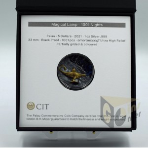 1001 Nights Magic Lamp 1 Oz Black Proof 3D High Relief - 2021 Palau