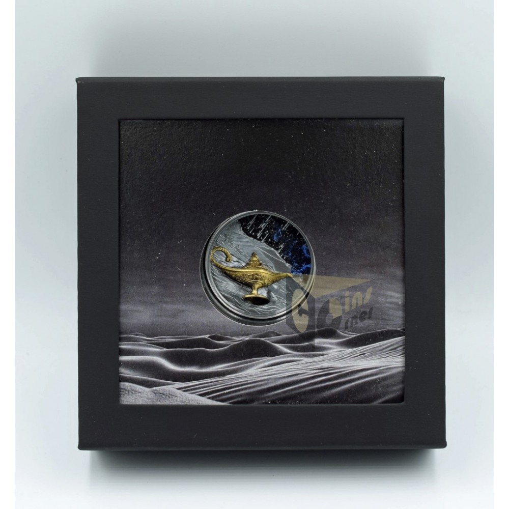 1001 Nights Magic Lamp 1 Oz Black Proof 3D High Relief - 2021 Palau