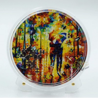 Palau 2022 Couple Under One Umbrella Leonid Afremov Micropuzzle Treasures  3 Oz Proof Silver Coin