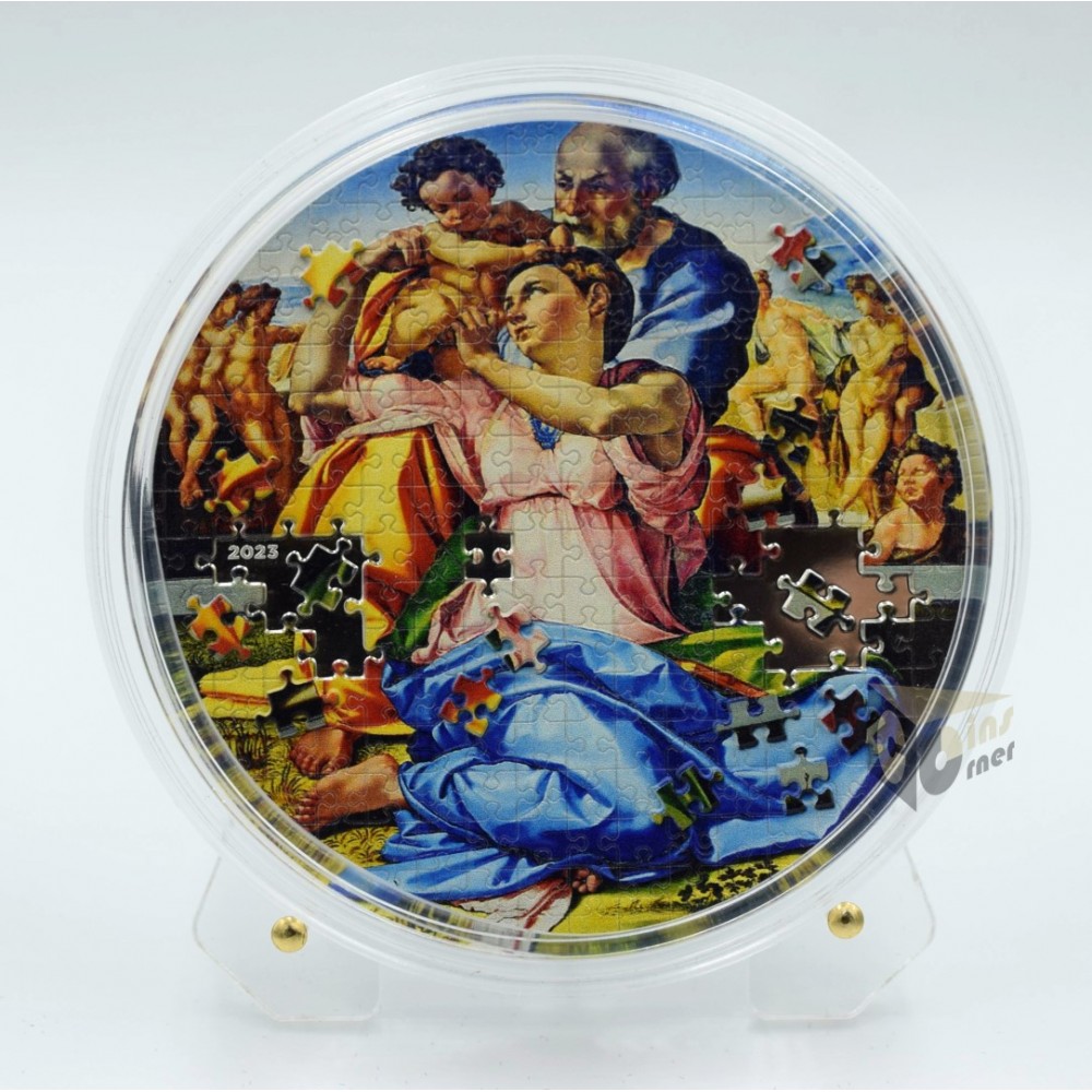 Palau 2023 Doni Tondo by Michelangelo Micropuzzle Treasures  3 Oz Proof Silver Coin