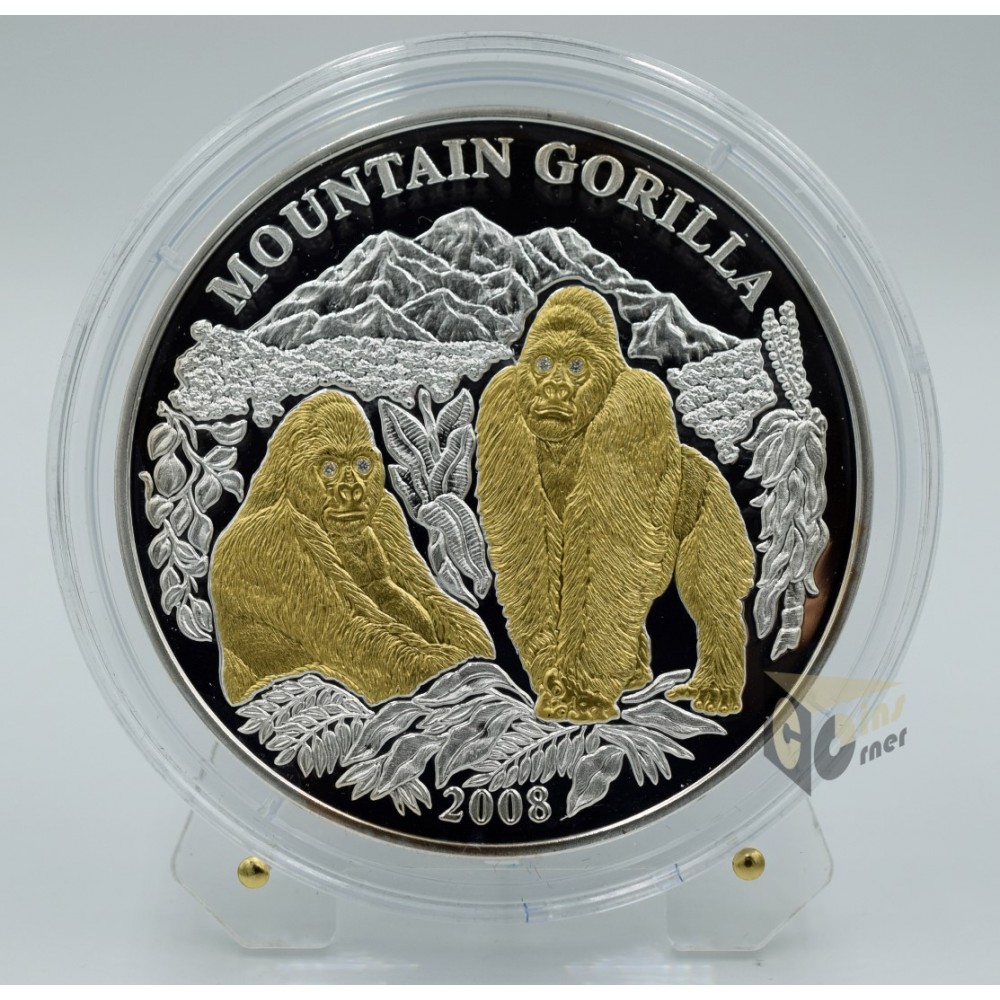 Mountain Gorilla 3 Oz Proof with 4 Diamonds insert - 2008 Rwanda