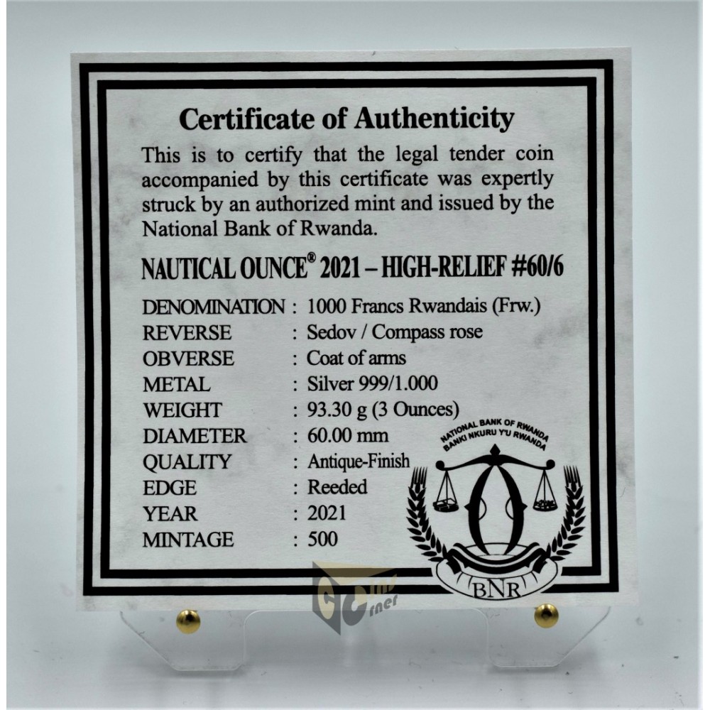 The Sedov - Nautical Ounce 3 Oz Antique High Relif - 2021 Rwanda