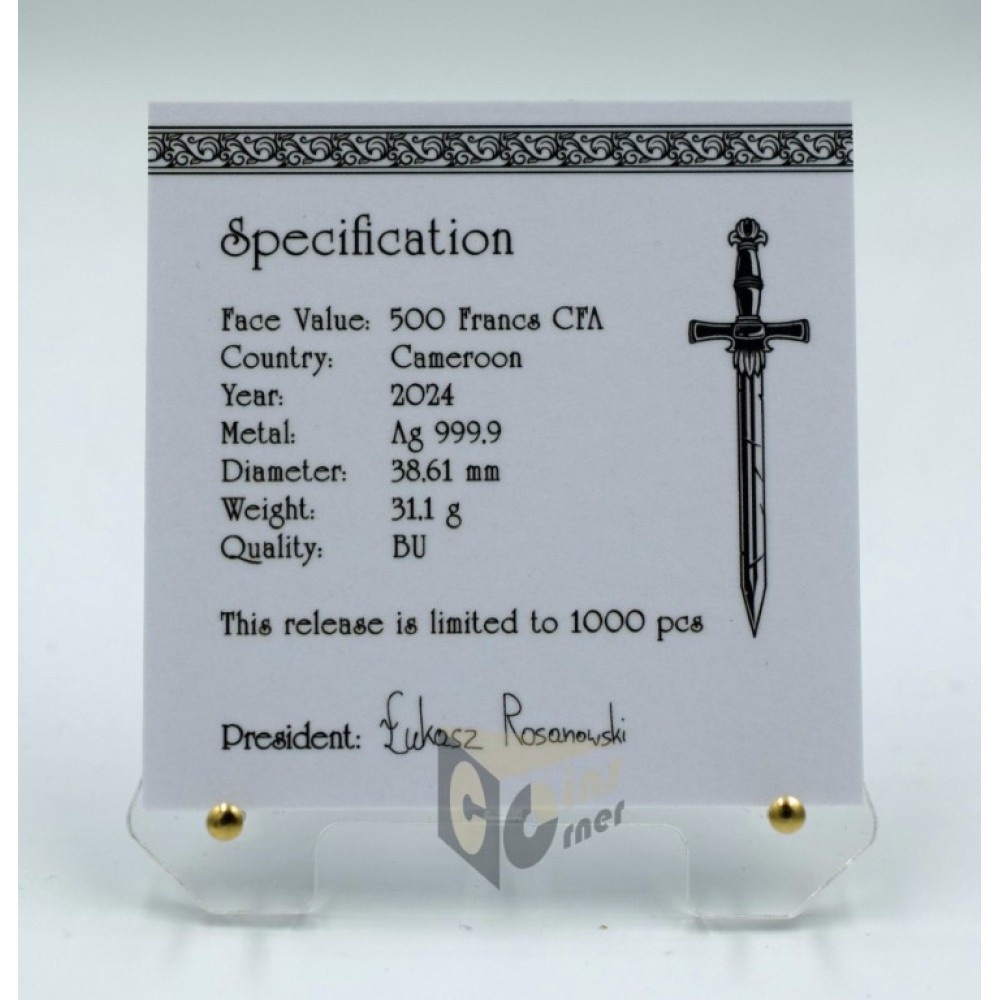  Cameroon 2024 Sword of Destiny - The Witcher Book Series - 1 oz Silver Coin
