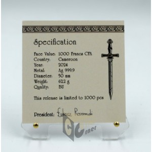  Cameroon 2024 Sword of Destiny - The Witcher Book Series - 2 oz Silver Coin