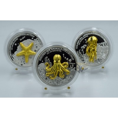 Samoa 2024 Golden Sea Animals Collection 3 x 1 Oz Silver 3D Proof Coin