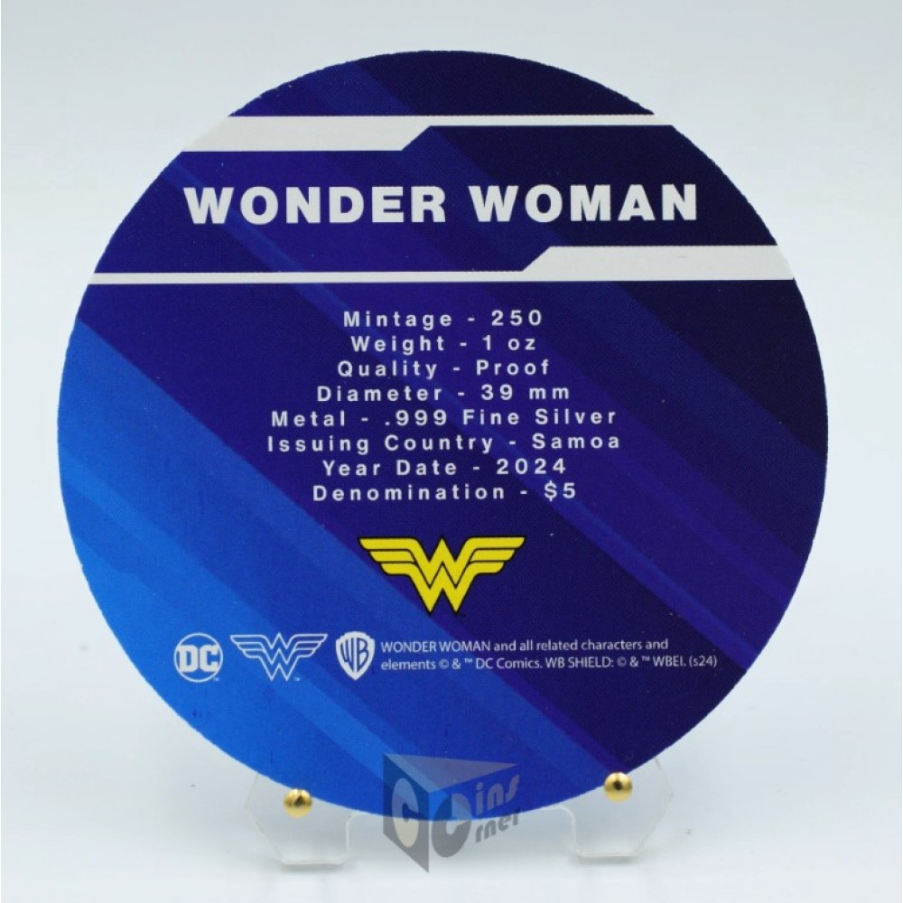 Samoa 2024 Wonder Woman 1 Oz Silver Proof Coin