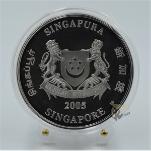 The Year of the Rooster  2 Oz Piedfort Proof Colorized - 2005 Singapore