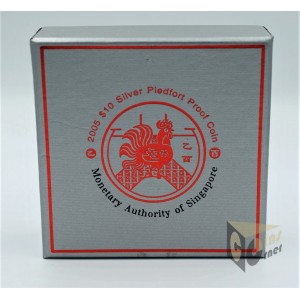 The Year of the Rooster  2 Oz Piedfort Proof Colorized - 2005 Singapore