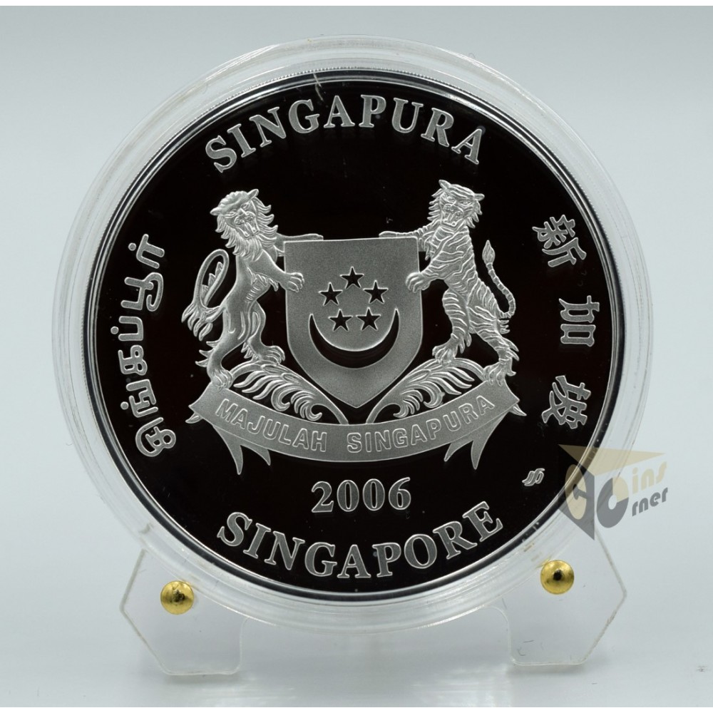 The Year of the Dog  2 Oz Piedfort Proof Colorized - 2006 Singapore