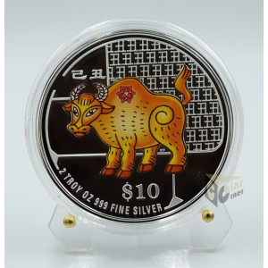 The Year of the Ox  2 Oz Piedfort Proof Colorized - 2009 Singapore