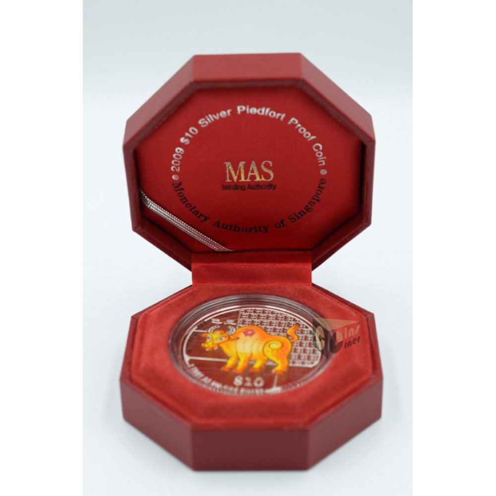 The Year of the Ox  2 Oz Piedfort Proof Colorized - 2009 Singapore