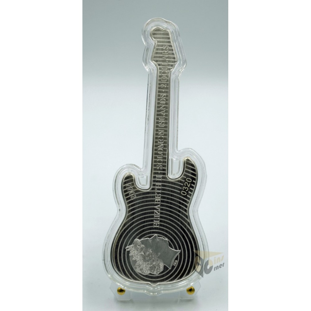 Solomon Islands 2022 Fender Statocaster Surf Green Guitar 1 Oz Proof Guitar Shape Silver Coin