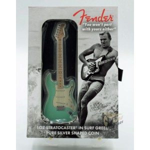 Solomon Islands 2022 Fender Statocaster Surf Green Guitar 1 Oz Proof Guitar Shape Silver Coin