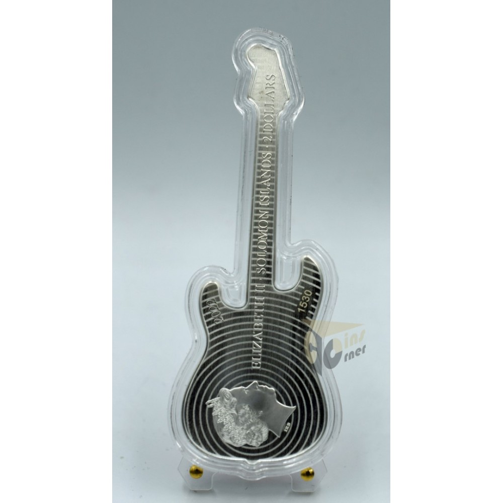 Solomon Islands 2022 Fender Statocaster Fiesta Red Guitar 1 Oz Proof Guitar Shape Silver Coin 
