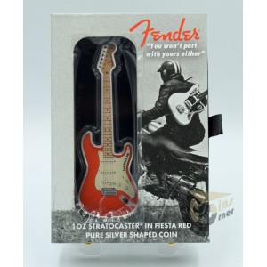 Solomon Islands 2022 Fender Statocaster Fiesta Red Guitar 1 Oz Proof Guitar Shape Silver Coin 