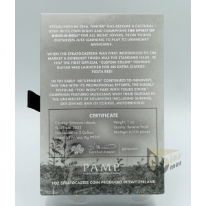 Solomon Islands 2022 Fender Statocaster Fiesta Red Guitar 1 Oz Proof Guitar Shape Silver Coin 