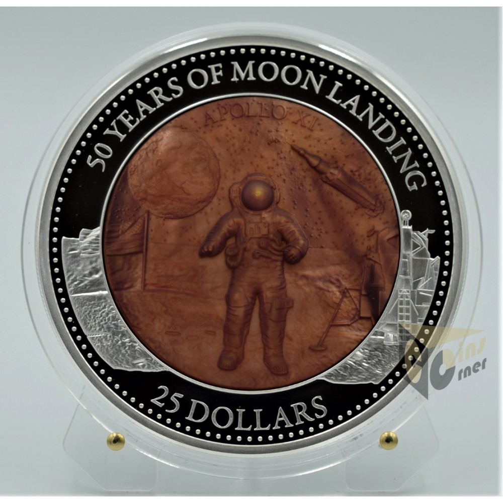 Moon Landing 50th Anniversary Mother of Pearl 5 Oz Proof- 2019 Solomon Islands