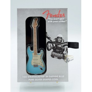 Solomon Islands 2023 Fender Statocaster Daphne Blue Guitar 1 Oz Proof Guitar Shape Silver Coin 