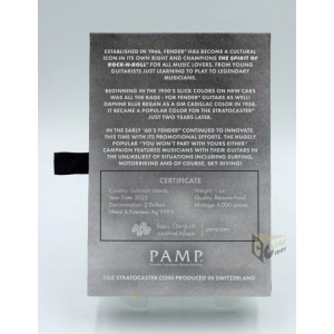 Solomon Islands 2023 Fender Statocaster Daphne Blue Guitar 1 Oz Proof Guitar Shape Silver Coin 