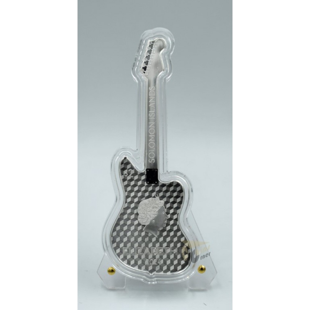 Solomon Islands 2024 Fender Jaguar 1 Oz Proof Guitar Shape Silver Coin 