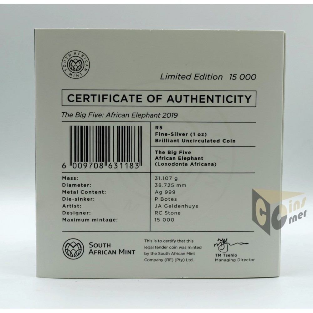 Elephant The Big Five  1 Oz - 2019 South Africa 