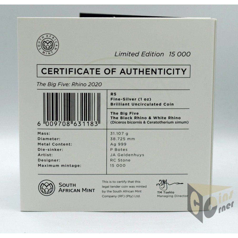 Rhino The Big Five  1 Oz - 2020 South Africa 