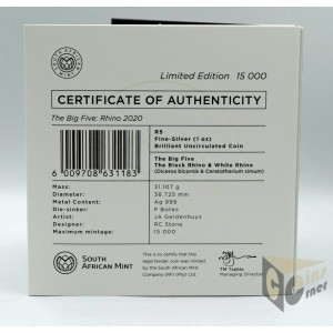 Rhino The Big Five  1 Oz - 2020 South Africa 