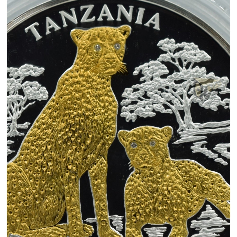 Cheetah 3 Oz Proof with 4 Diamonds insert - 2005 Tanzania