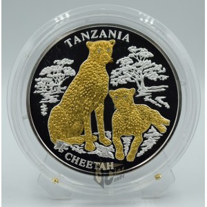 Cheetah 3 Oz Proof with 4 Diamonds insert - 2005 Tanzania