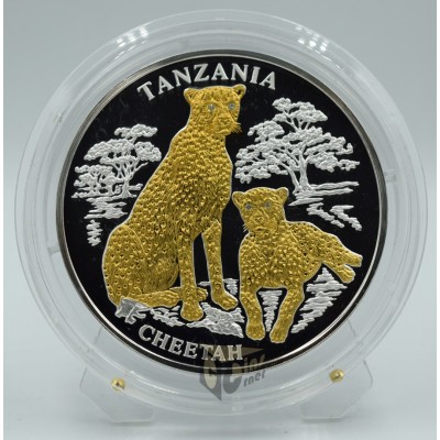 Cheetah 3 Oz Proof with 4 Diamonds insert - 2005 Tanzania