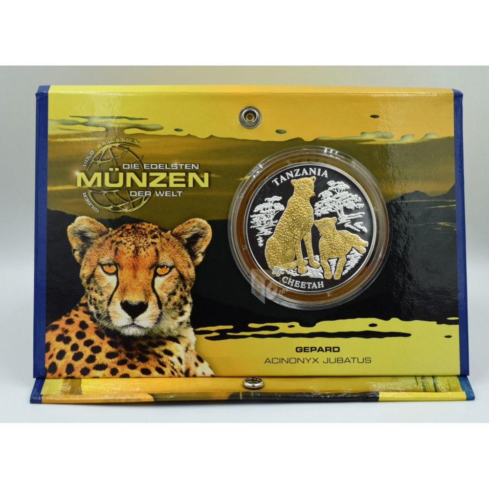 Cheetah 3 Oz Proof with 4 Diamonds insert - 2005 Tanzania