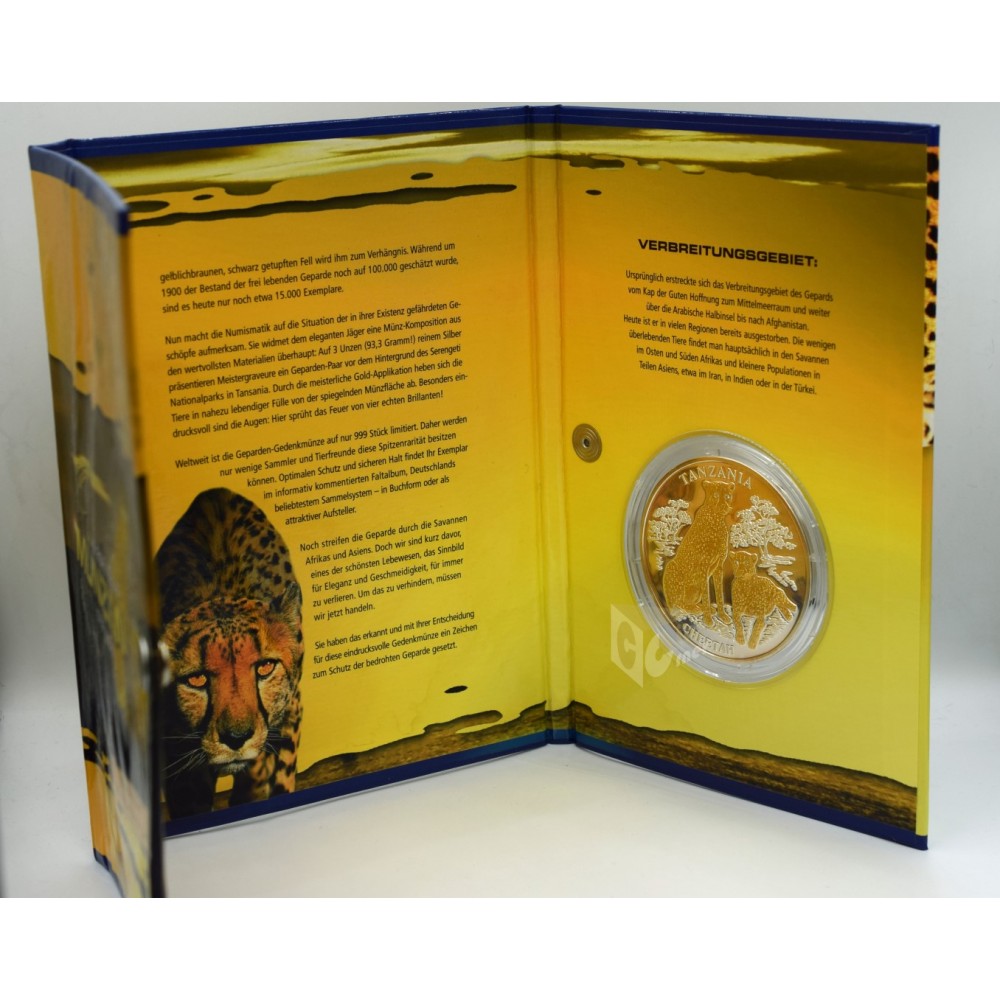 Cheetah 3 Oz Proof with 4 Diamonds insert - 2005 Tanzania