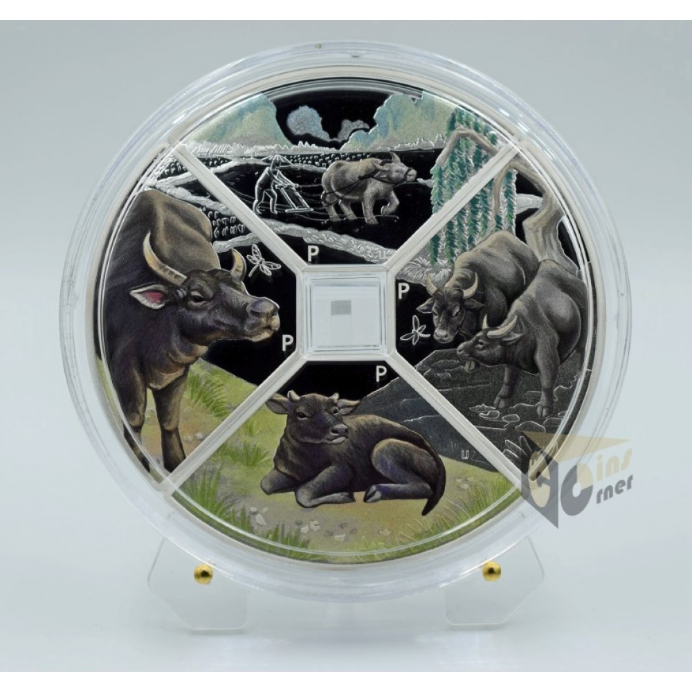 Tuvalu 2021 Year of the Ox Quadrant 4 Silver Coin Set Proof Colorized