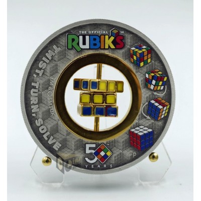Tuvalu 2024 Rubik's Cube 50th Anniversary Antiqued Colorized 2 Oz Silver Coin