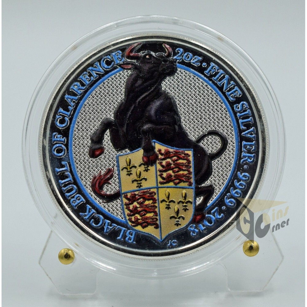 Black Bull of Clarence - Queen's Beasts 2 Oz Colorized - 2018 United Kingdom