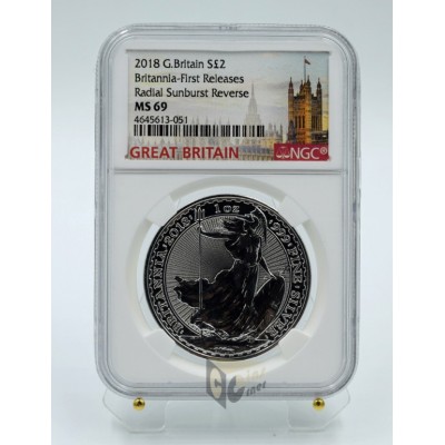 U.K. 2018 Britannia First Release NGC MS69 1 Oz Silver Coin