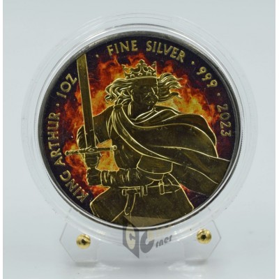 United Kingdom 2023 King Arthur Burning Myths and Legends 1 Oz Silver Ruthenium and Gold plated Coin 