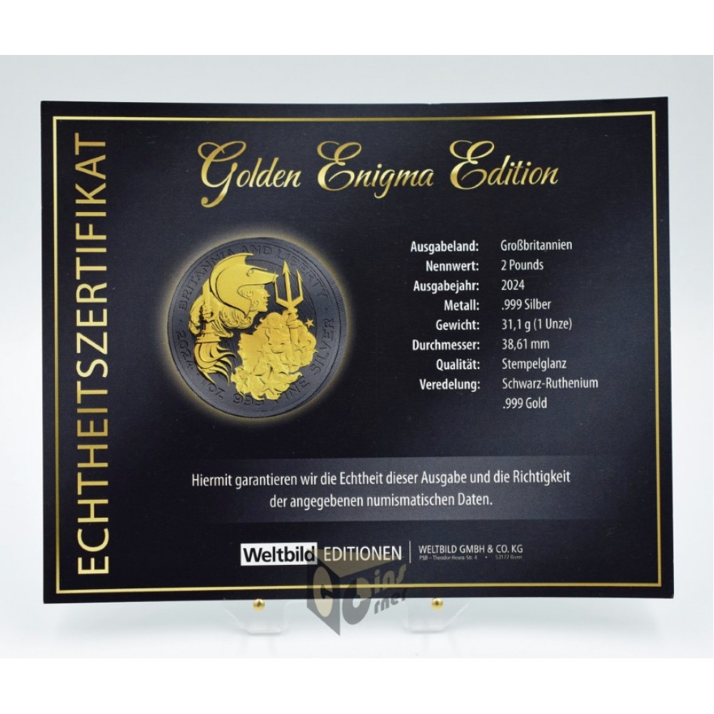 U.K. 2024 Britannia and Liberty Golden Enigma Edition 1 Oz Silver Coin